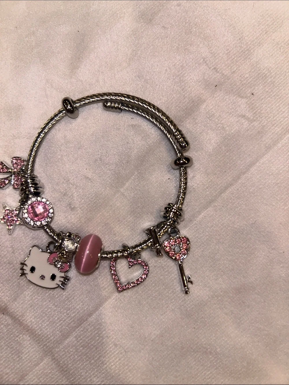 Hello Kitty Silver-Tone Bracelet with Pink Charms new